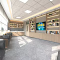 Hotel Public Lounge Area Featuring Large Windows Black Leather Sofas Wooden Bookshelves And Green Plants