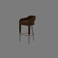 Modern Brown Velvet Bar Stool With Curved Armrests Metal Legs Footrest