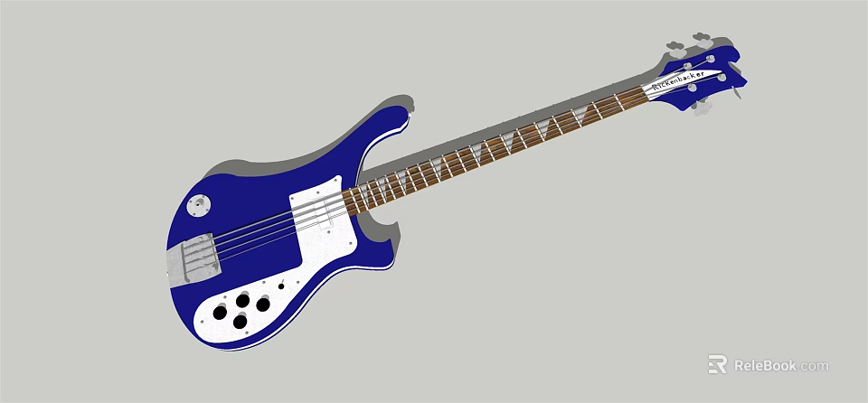 Blue Electric Bass Guitar With White Pickguard And Black Knobs For Music Enthusiasts 3d model 