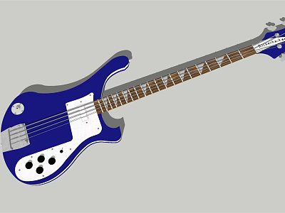 Blue Electric Bass Guitar With White Pickguard And Black Knobs For Music Enthusiasts 3d model