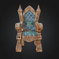 Ornate Throne Like Chair With Blue Upholstery And Carved Golden Frame