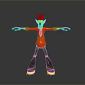 3D Cartoon Character In Red Shirt Black Pants With Green Arms And Roller Skates