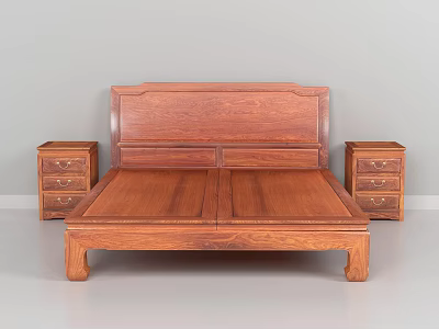 Traditional Wooden Double Bed With Matching Nightstands And Solid Wood Frame 3d model
