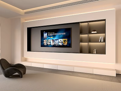 Modern Wall Mounted TV Stand With Built In Storage Shelves And Ambient Lighting 3d model