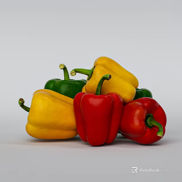 Fresh Colorful Bell Peppers Red Yellow Green Varieties Stacked As Healthy Vegetable 3d model 