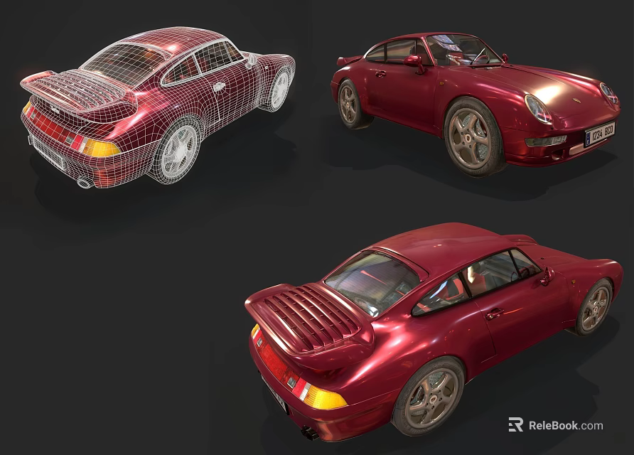 Red Sports Car 3D Model Wireframe And Solid Views From Multiple Angles 3d model 