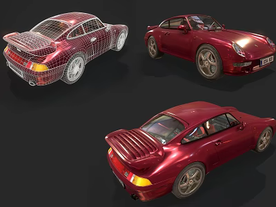 Red Sports Car 3D Model Wireframe And Solid Views From Multiple Angles 3d model