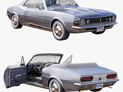 Classic Vintage Convertible Car With Open Top Open Doors And Chrome Details 3d model