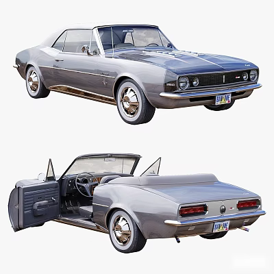 Classic Vintage Convertible Car With Open Top Open Doors And Chrome Details 3d model
