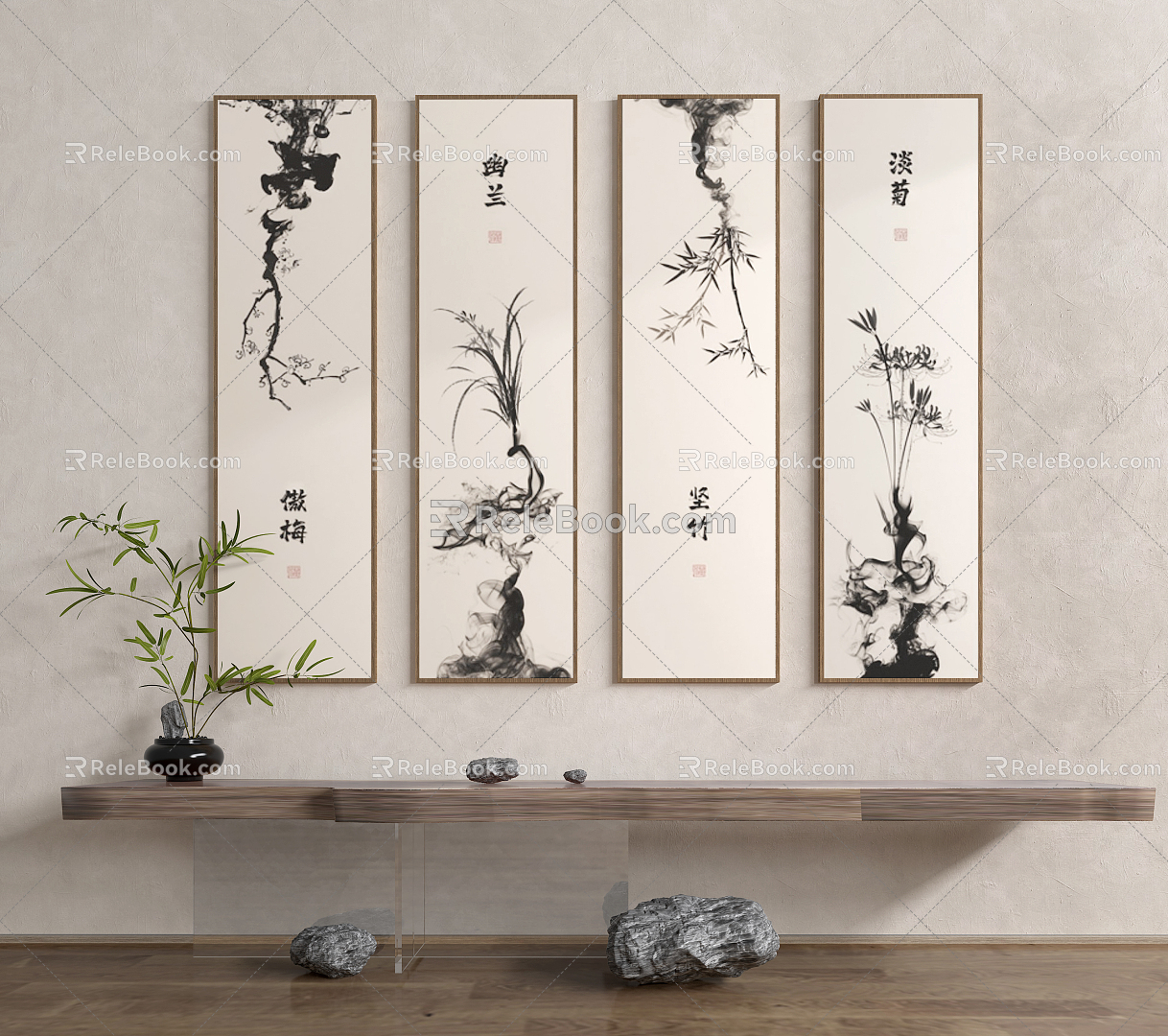 New Chinese Plant Painting Plum Orchid Bamboo Chrysanthemum Decorative Painting 3d model