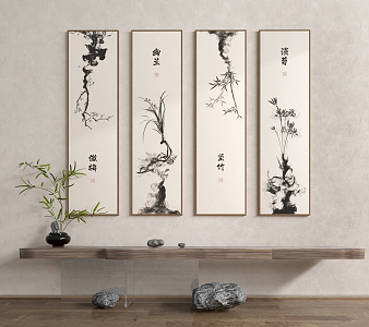 New Chinese Plant Painting Plum Orchid Bamboo Chrysanthemum Decorative Painting 3d model