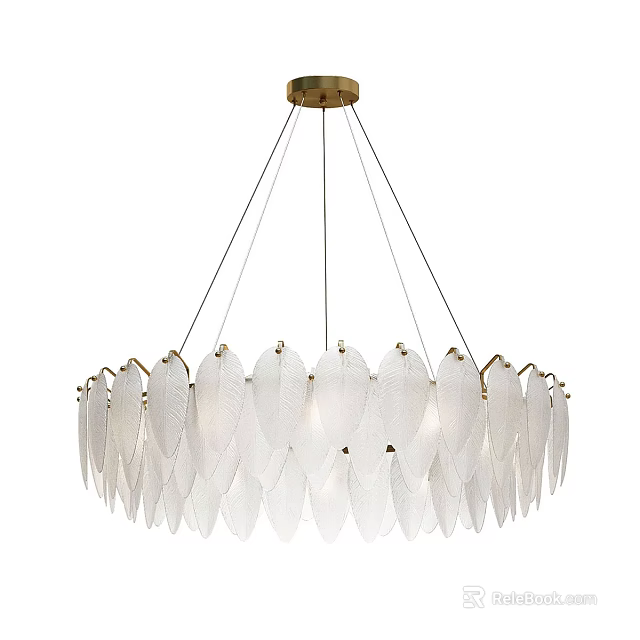 Elegant Modern Chandelier With Leaf Shaped Glass Shades And Brass Frame 3d model 