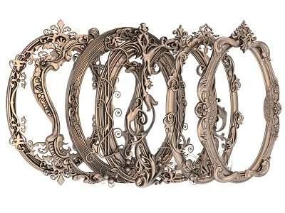 Ornate Photo Frames with Intricate Carvings Curled Decorative Patterns and Vintage Gold Tone 3d model
