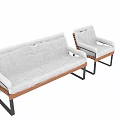 Ground Furniture Collection Featuring Wooden Benches And White Cushioned Chairs With Metal Frames
