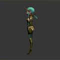 Antlered Woman in Forest Themed Green and Brown Ornate Outfit with Leaf Accents