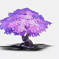 Vibrant Purple Tree With Thick Trunk And Dense Gradient Colored Crown