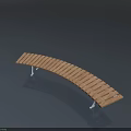 Wooden Outdoor Chair With Curved Design And Metal Legs For Patio Garden Use