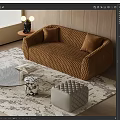 Multi-person sofa double sofa coffee table sofa stool 3d model