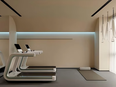 Modern Fitness Gym Interior With Treadmills And Yoga Mat For Effective Workout Sessions 3d model