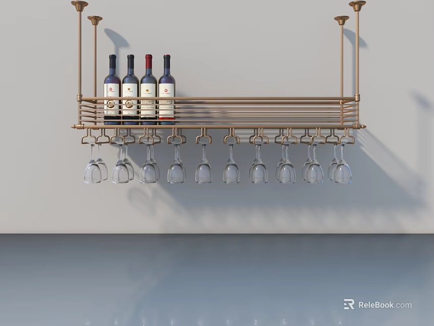 Modern Hinged Door Design With Wall Mounted Wine Rack And Glasses 3d model