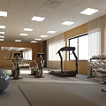 Spacious Gym Interior With Bright Windows Various Fitness Equipment Treadmill Dumbbells And Exercise Ball