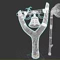 Traditional Agricultural Equipment With Wooden Y Shaped Stand Red Crossbeam Brass Bell And Metal Horn