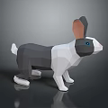 Polygonal Black And White Rabbit With Large Ears Blue Eyes On Reflective Surface