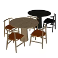 Modern Round Wooden Dining Table Set With Leather Seated Chairs And Sturdy Base