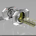Industrial Style Metal Mechanical Component With Circular Vent Opening And Yellow Safety Railings