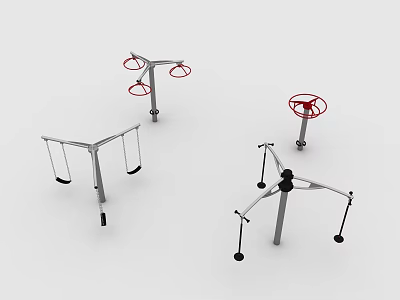 Outdoor Public Fitness Equipment Including Swings Rotating Handles And Bars 3d model
