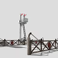Industrial Security Fence With Tall Towers Ladders And Metal Crossbeam Gates