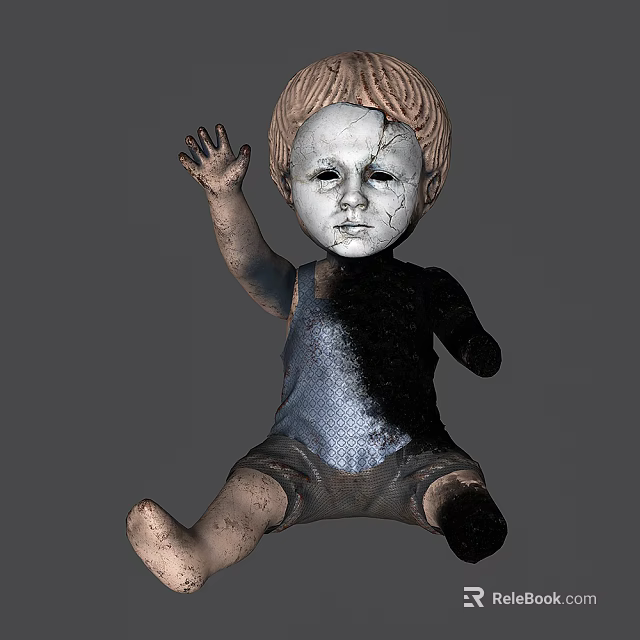 Eerie Horror Game Movie Character Doll With Cracked Face And Tattered Clothes 3d model 