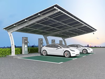 Solar Carport With Charging Stations For Electric Vehicles In Green Energy Setup 3d model