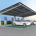 Solar Carport With Charging Stations For Electric Vehicles In Green Energy Setup