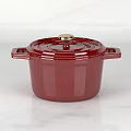 Red Enamel Cookware Pot With Gold Handle And Lid For Kitchen Cooking Use