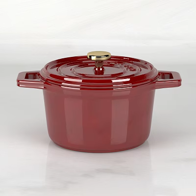 Red Enamel Cookware Pot With Gold Handle And Lid For Kitchen Cooking Use 3d model Red Enamel Cookware Pot With Gold Handle And Lid For Kitchen Cooking Use 3d model