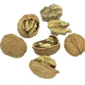 Natural Whole Walnuts And Shelled Walnut Kernels Displayed On White Background