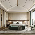 Modern Luxury Bedroom With Bed Nightstands Decorative Wall Panels Large Windows And Accent Chair