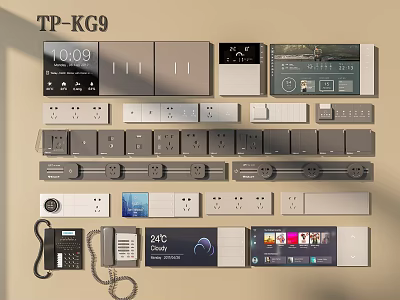 Various Modern Switch Panels With Digital Display Socket Temperature And Control Buttons 3d model