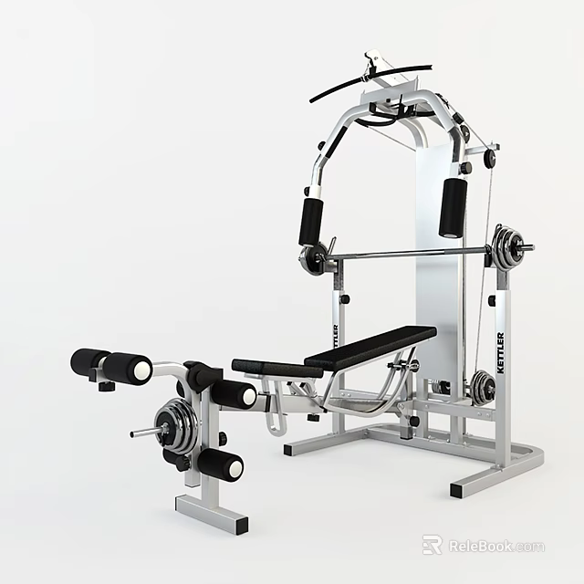 Multifunctional Fitness Equipment With Seated Bench Barbell And Cable System 3d model 