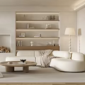 Modern Living Room Interior With White Sofa Coffee Table Fireplace Bookshelf And Indoor Plant