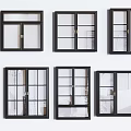 Various Black Window Styles Featuring Glass Panels and Frame Designs 3d model