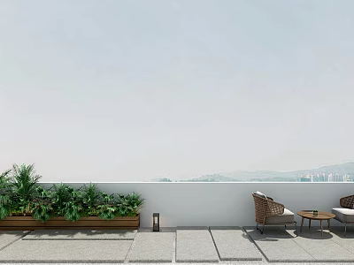 Relaxing Roof Garden With Lush Green Plants Outdoor Seating Stone Flooring And City View 3d model