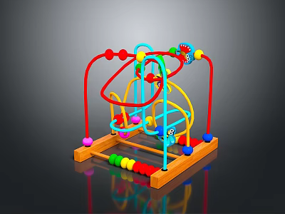 Colorful Bead Maze Children's Toy With Wooden Base And Multiple Tracks 3d model