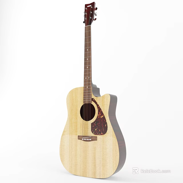 Acoustic Wooden Guitar With Natural Finish Classic Design And Smooth Body Details 3d model 