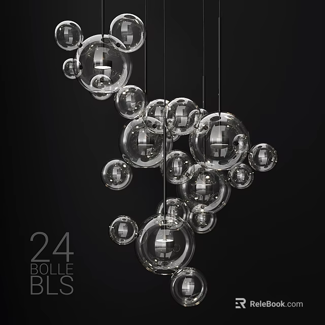 Modern Decorative Chandelier With Transparent Glass Balls Hanging On Black Background 3d model 