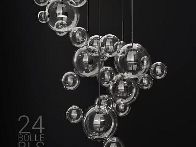 Modern Decorative Chandelier With Transparent Glass Balls Hanging On Black Background 3d model