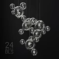 Modern Decorative Chandelier With Transparent Glass Balls Hanging On Black Background