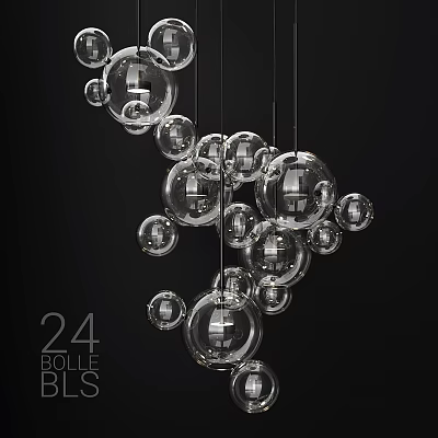 Modern Decorative Chandelier With Transparent Glass Balls Hanging On Black Background 3d model