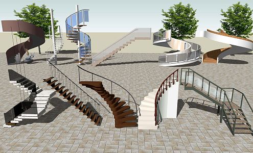 modern revolving staircase revolving staircase handrail staircase 3d model